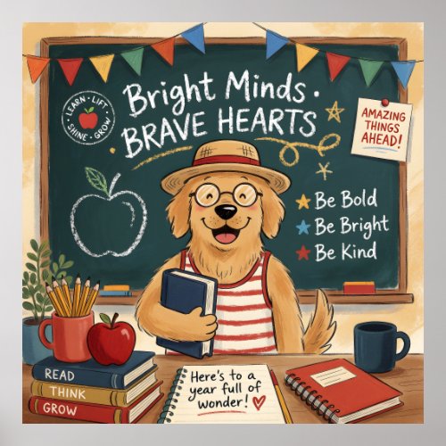Ready Set Learn Cute Teacher Dog Back to School Poster