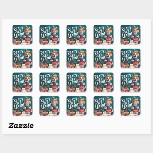 Ready Set Learn Cute Teacher Dog Back to School Square Sticker
