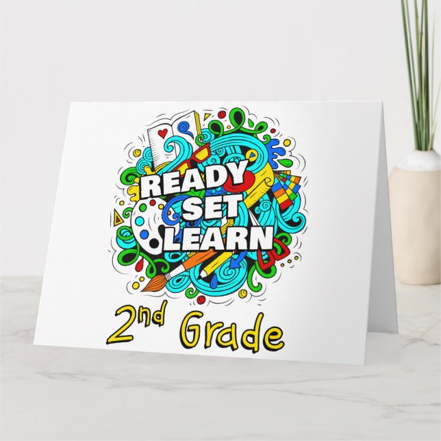 Ready Set Learn – Starting School 2nd Grade Kids   Thank You Card (Front)
