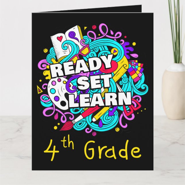 Ready Set Learn – Starting School 4th Grade Kids   Thank You Card (Front)