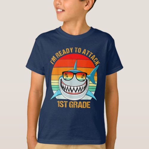 Ready To Attack 1st Grade Shark Back To School T_Shirt