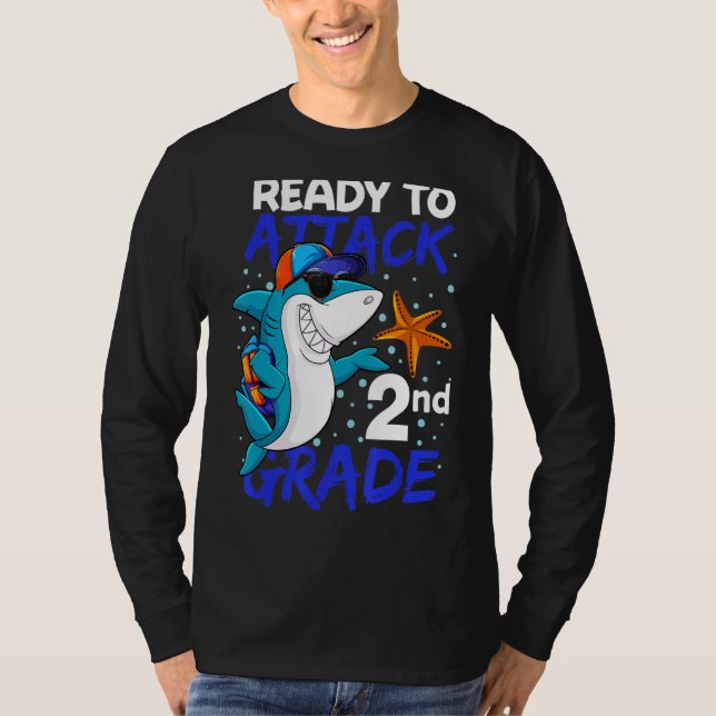 Ready To Attack 2nd Grade Cool Shark  Back To Scho T-Shirt (Front)