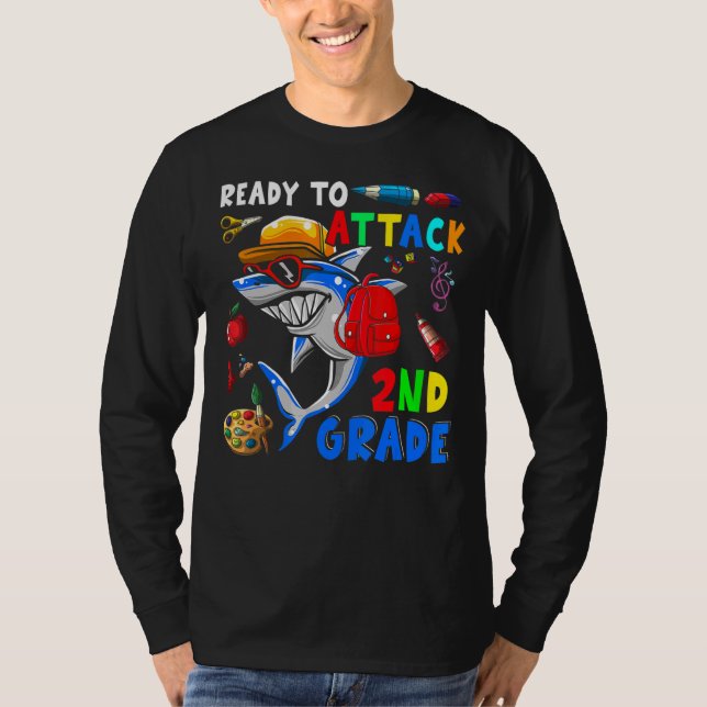 Ready To Attack 2nd Grade  Shark  Back To School 1 T-Shirt (Front)