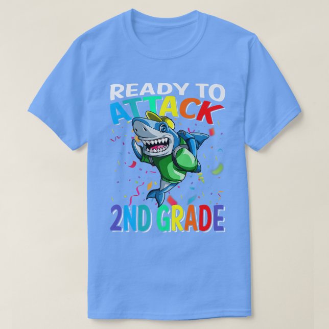 Ready To Attack 2nd Grade Shark Back To School T-Shirt (Design Front)