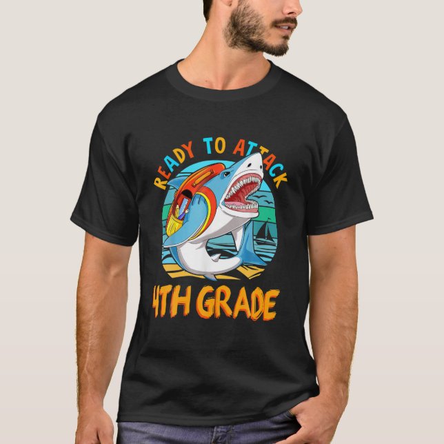 Ready To Attack 4Th Grade Back To School Shark Pac T-Shirt (Front)