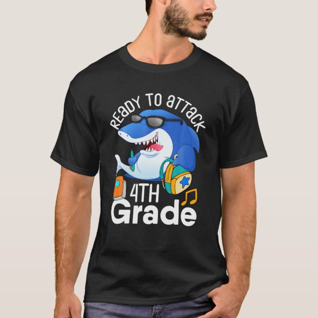 Ready To Attack 4Th Grade Shark Back To School Kid T-Shirt (Front)