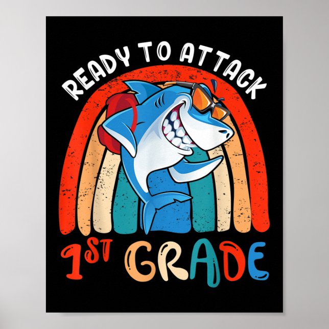 Ready To Attack First 1st Grade Teacher Kids Back  Poster (Front)