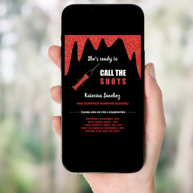 Ready to Call the Shots nursing school graduation Invitation (Front Digital)