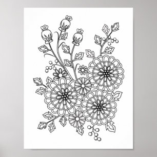 Ready to Color Fancy Floral Coloring Design Poster