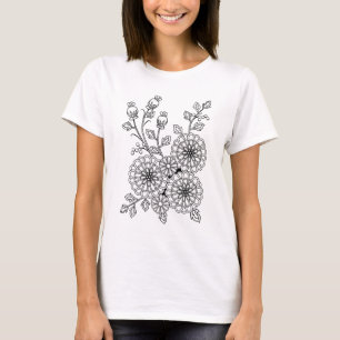 Ready to Color Fancy Floral Design T-Shirt