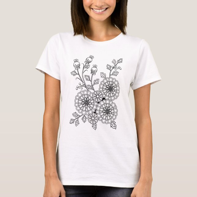 Ready to Color Fancy Floral Design T-Shirt (Front)