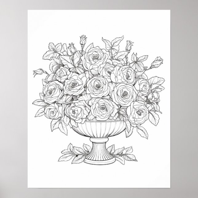  Ready To Color Roses In A Vase Poster (Front)