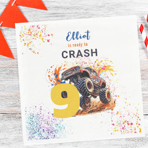 Ready to crash fast monster truck birthday napkins