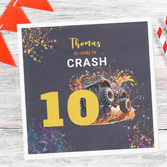 Ready to crash monster fast truck dark birthday napkins (Creator Uploaded)