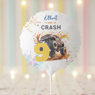 Ready to crash monster truck birthday balloon