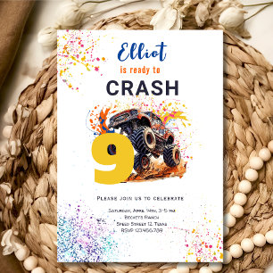 Ready to crash monster truck birthday invitation