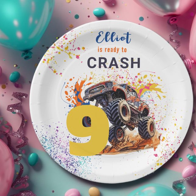 Ready to crash monster truck birthday paper plates (Creator Uploaded)