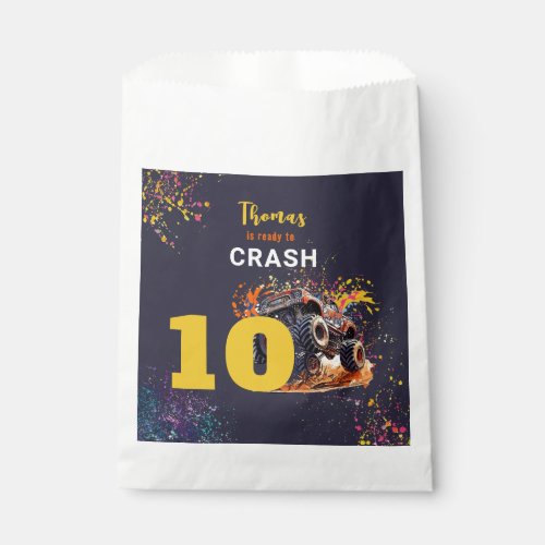 Ready to crash monster truck dark birthday favor bag