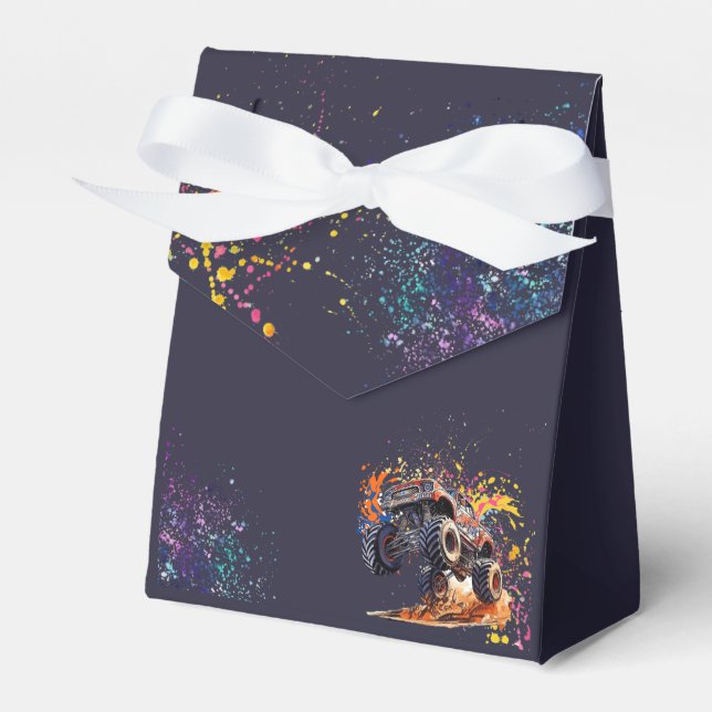 Ready to crash monster truck dark birthday favor boxes (Front Side)