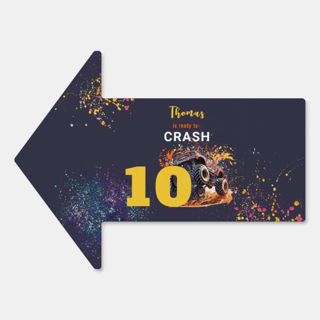 Ready to crash monster truck dark birthday sign (Front)
