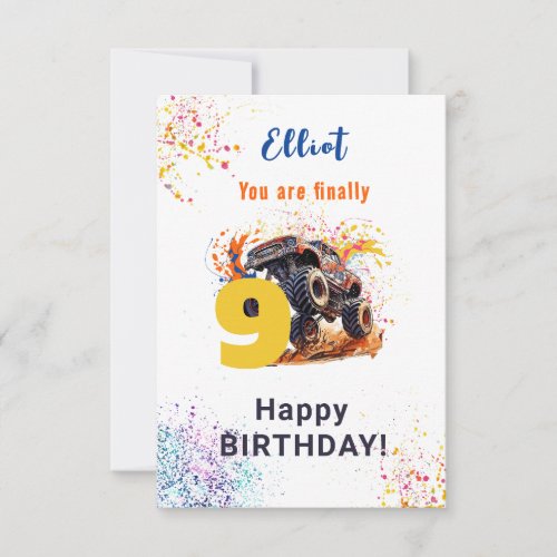 Ready to crash monster truck happy birthday card