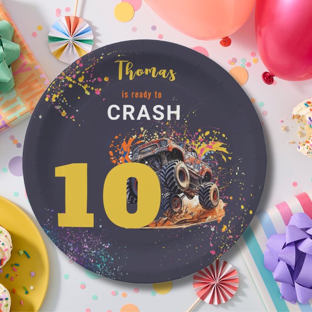 Ready to crash monster truck speedy birthday paper plates (Creator Uploaded)