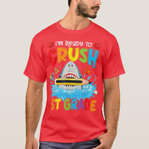 Ready To Crush 1st Grade Funny Shark Boys Kid Back T-Shirt