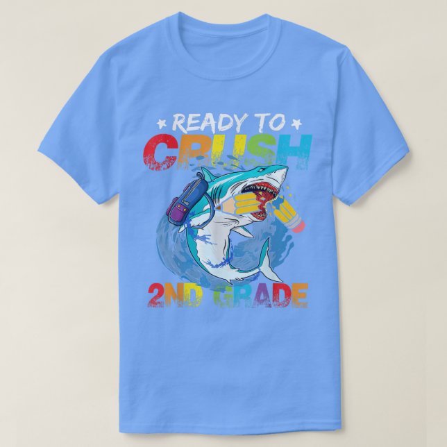 Ready To Crush 2nd Grade Shark Back To School Boys T-Shirt (Design Front)