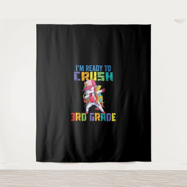 Ready To Crush 3rd Grade Grade Unicorn T-Shirt Tapestry (Front)