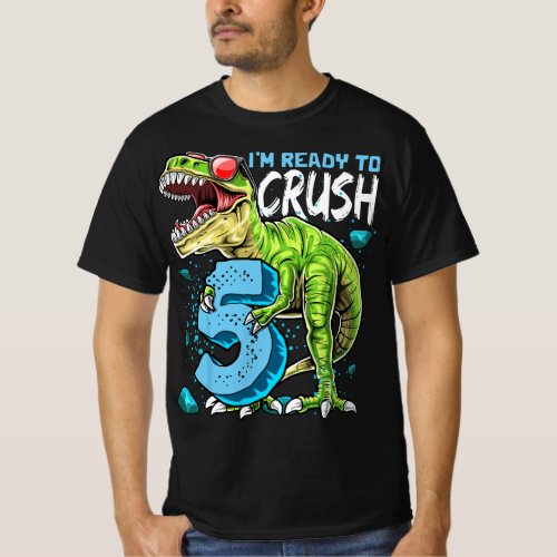 Ready to Crush 5 5th Birthday T Rex Dinosaur Boys  T_Shirt