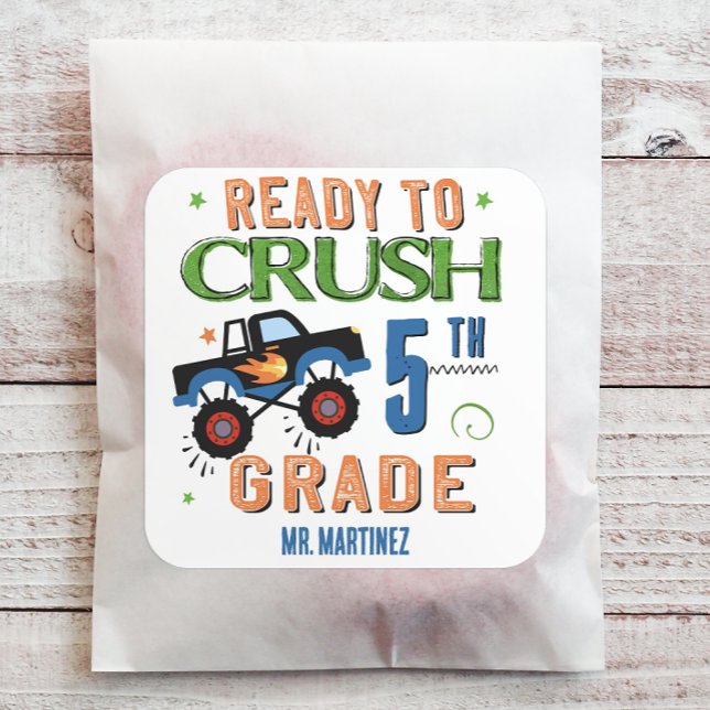 Ready to Crush 5th Grade Square Sticker (Customize this back to school sticker with your grade level and school or teacher name.)