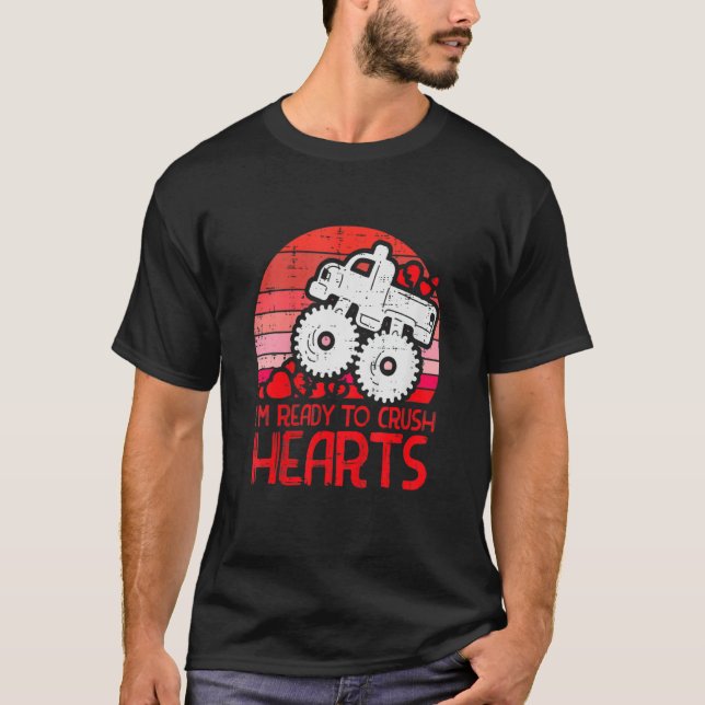 Ready To Crush Hearts Monster Truck Toddler Boys V T-Shirt (Front)