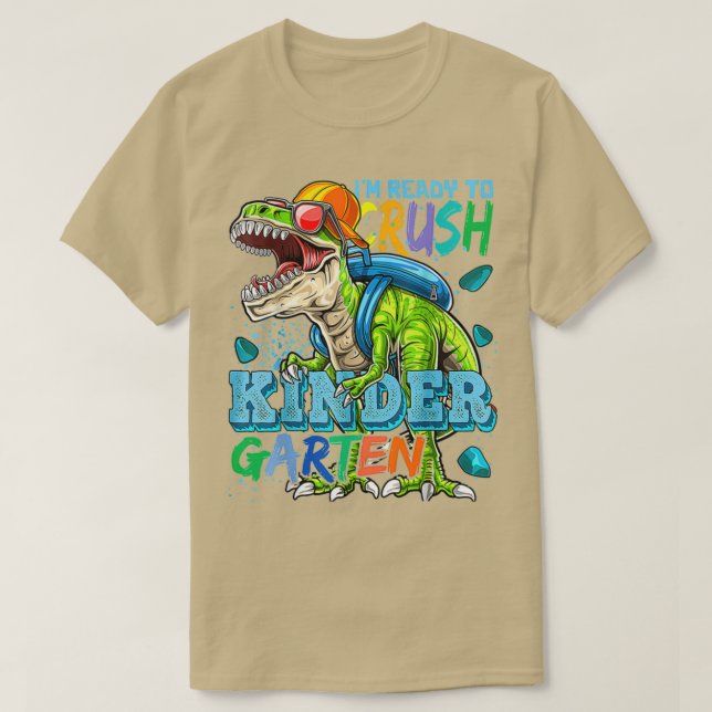 Ready To Crush Kindergarten Dinosaur Back to T-Shirt (Design Front)