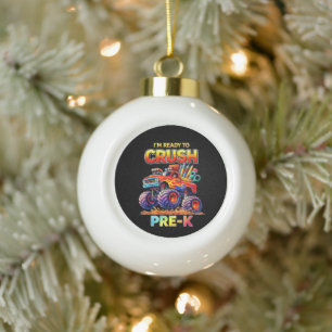 Ready to Crush Pre-K Monster Truck Back to School Ceramic Ball Christmas Ornament