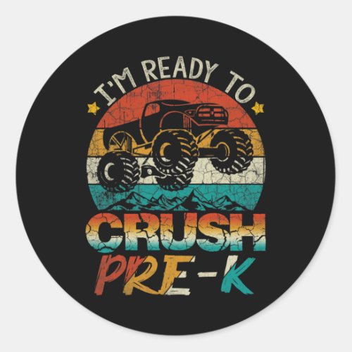 Ready To Crush Pre_k Monster Truck Vintage Boys Gi Classic Round Sticker
