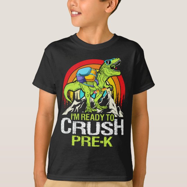 Ready To Crush Pre-k Retro Back To School Dinosaur T-Shirt (Front)