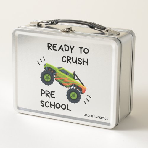 Ready to crush preschool Monster Truck Metal Lunch Box