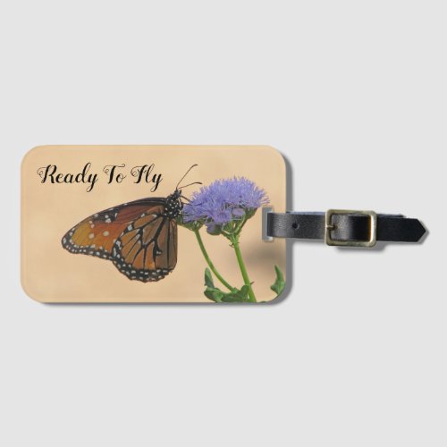 Ready to Fly Monarch on Purple Flower Butterfly Luggage Tag