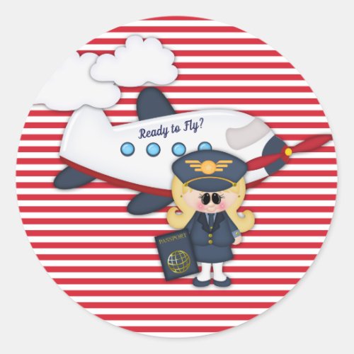 Ready to Fly Pilot Airplane Stripes Girl Sticker