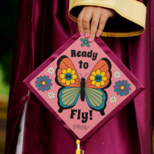 Ready to Fly Retro Butterfly 2023 Graduation Cap Topper