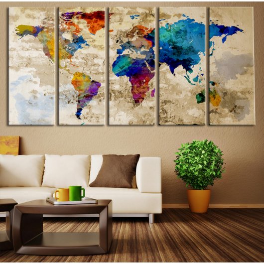 Ready to Hang Large Format 5 Panel World Canvas (Front)