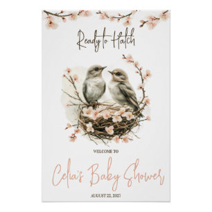 Ready to Hatch! Cute Birds Baby Shower Welcome Poster