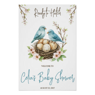 Ready to Hatch! Cute Birds Baby Shower Welcome Poster
