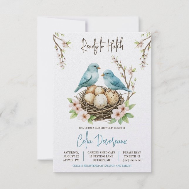 Ready to Hatch!  Cute Nesting Birds Baby Shower Invitation (Front)