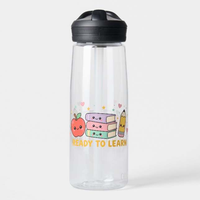 Ready To Learn Smiling Apple Design Water Bottle (Front)