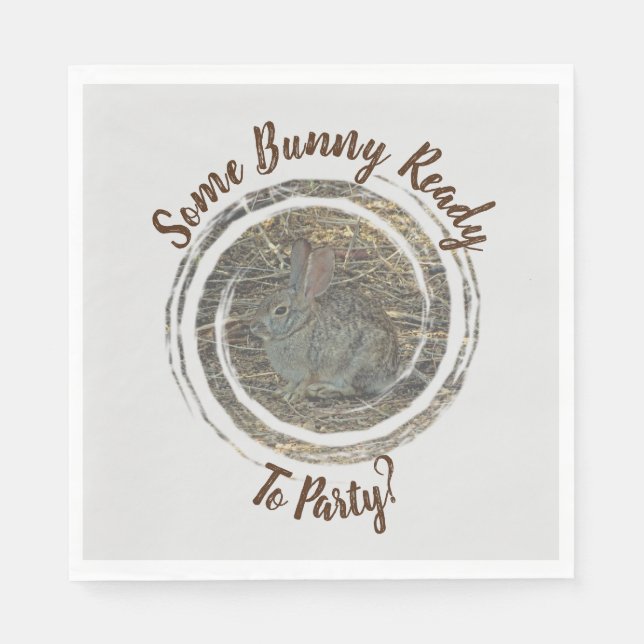 Ready To Party Brown Bunny Pun Humor Gathering Napkins (Front)