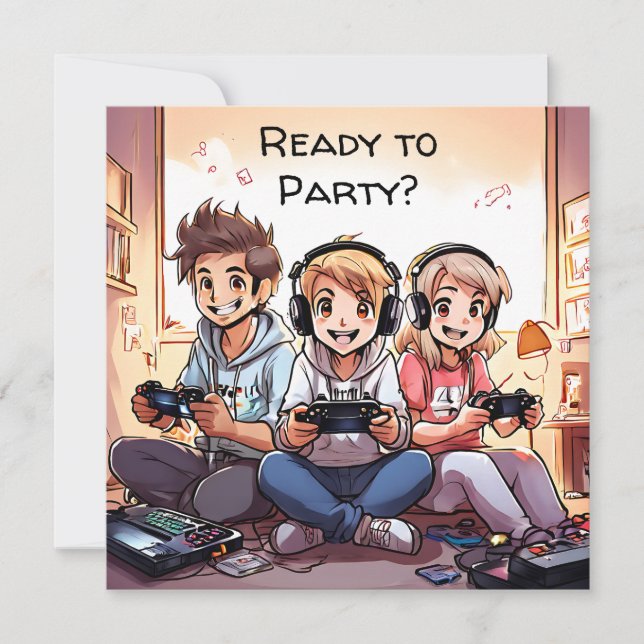 Ready to Party | Gaming Themed Birthday Party Invitation (Front)