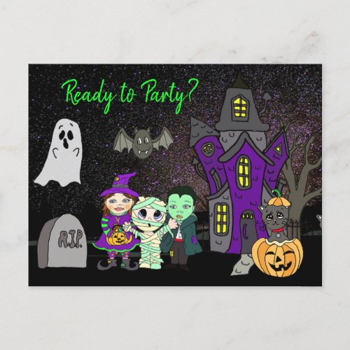 Ready to Party Halloween Haunted House Invite