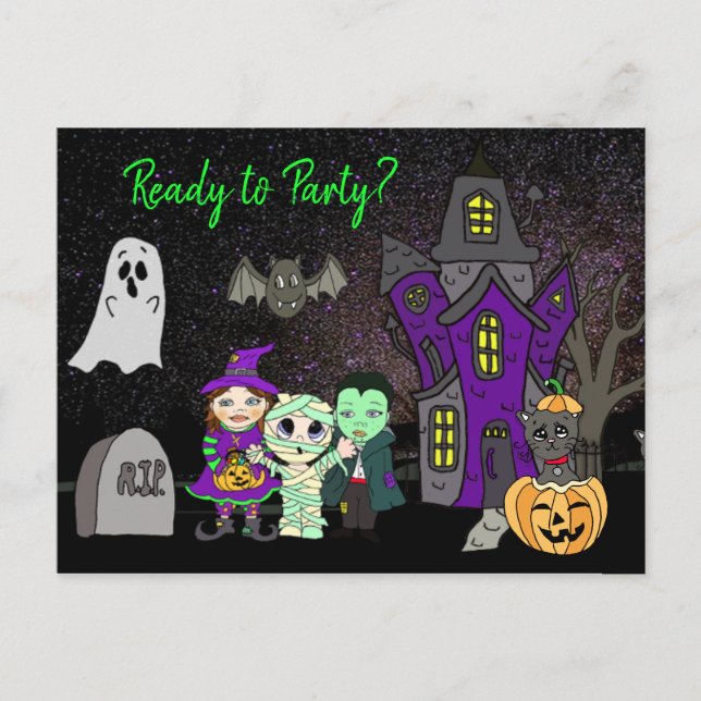 Ready to Party, Halloween Haunted House Invite (Front)