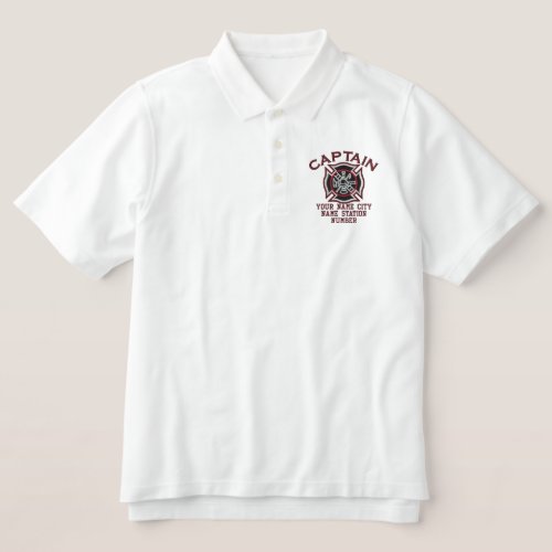 Ready to Personalize Captain Firefighter Badge Embroidered Polo Shirt